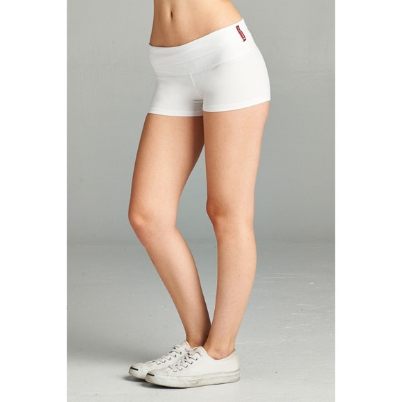 Pants - Basic White Fold Over Yoga Shorts
